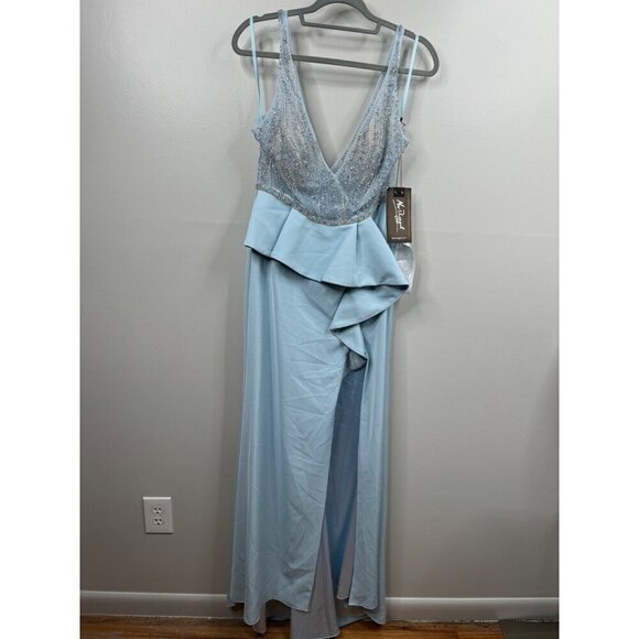 Mac Duggal Illusion Embellished Sleeveless Peplum Gown Powder Blue Size 6 11203 - Picture 4 of 9